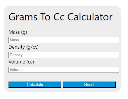 Convert CC to Grams Easily with Our User-Friendly Calculator