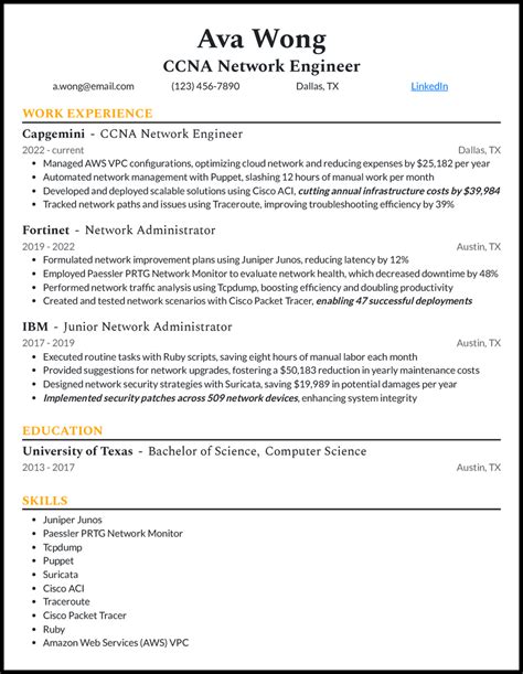 Ccna Resume Sample For Freshers