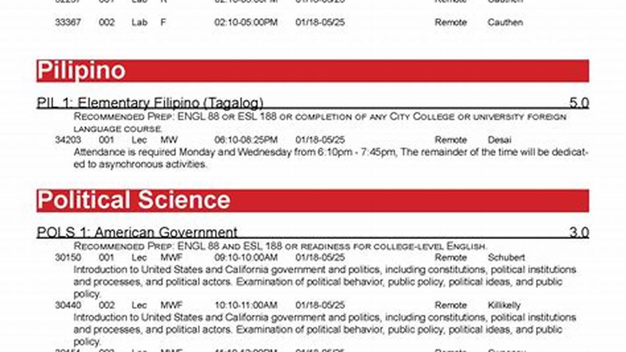 Ccsf Spring Schedule 2025