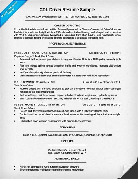 Cdl Driver Resume Sample