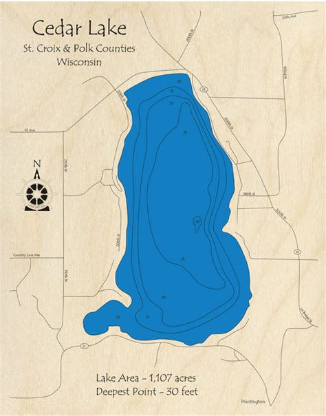 Red Cedar Lake Wall Map