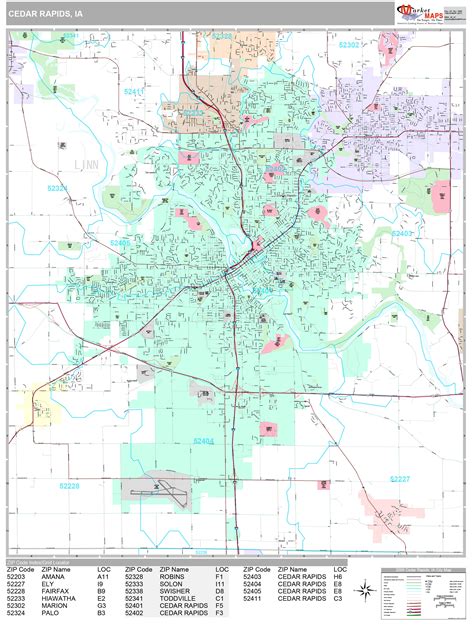 Cedar Rapids Iowa Wall Map (Premium Style) by MarketMAPS