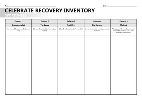 Celebrate Recovery Inventory Worksheet