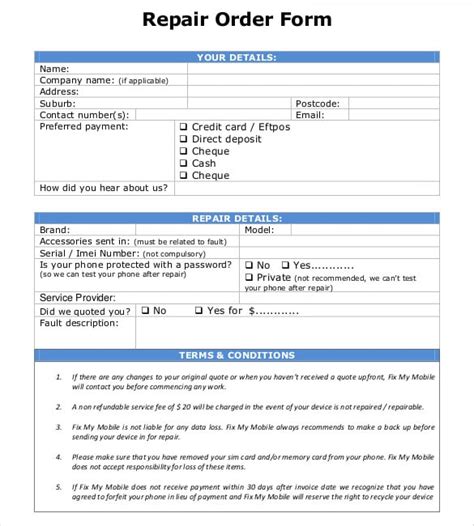 Cell Phone Repair Contract Template