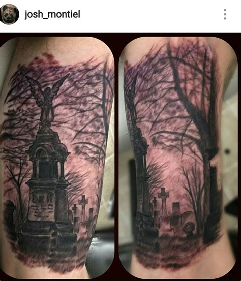 Graveyard Tombstone Sleeve Tattoo by Jackie Rabbit by