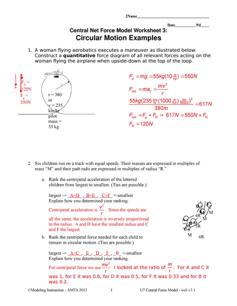 The Central Net Force Model Worksheet 2 Radial Net Force Answers