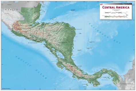 Central America Physical Features Map Cities And Towns Map