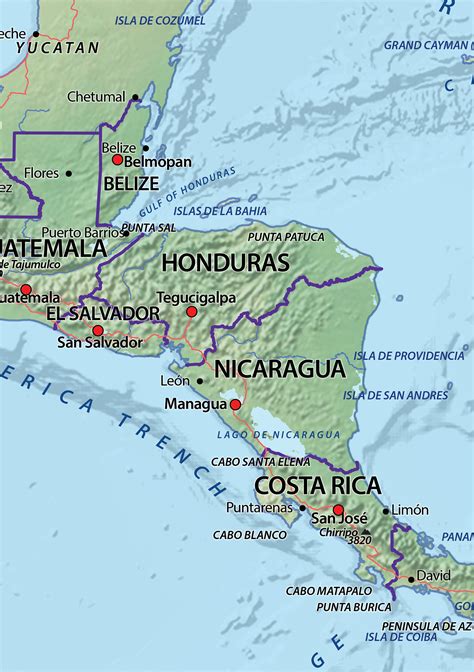 Physical Digital Map Central America 631 The World of
