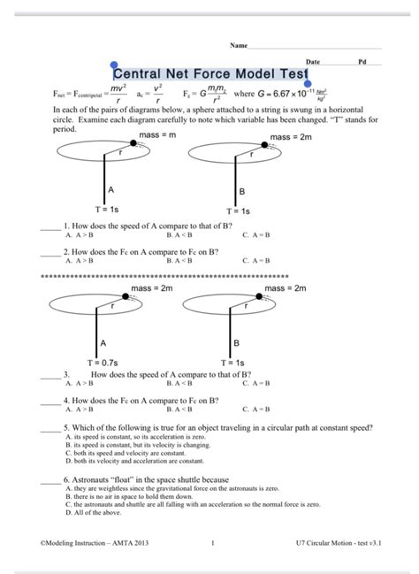 Central Net Force Model Worksheet 2