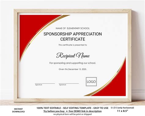Certificate Of Appreciation For Sponsorship Template