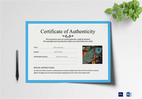 Certificate Of Authenticity Artwork Template
