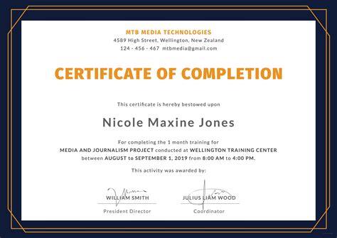 Certificate Of Completion Of Training Template