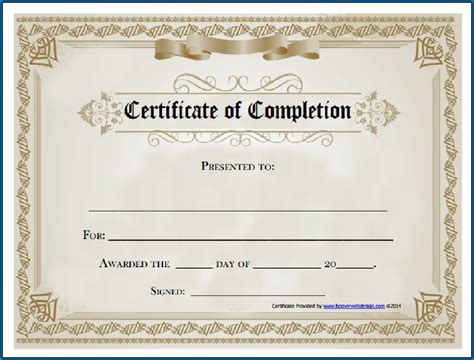 Certificate Of Completion Templates Free Printable