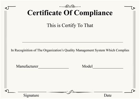 Certificate Of Compliance Template
