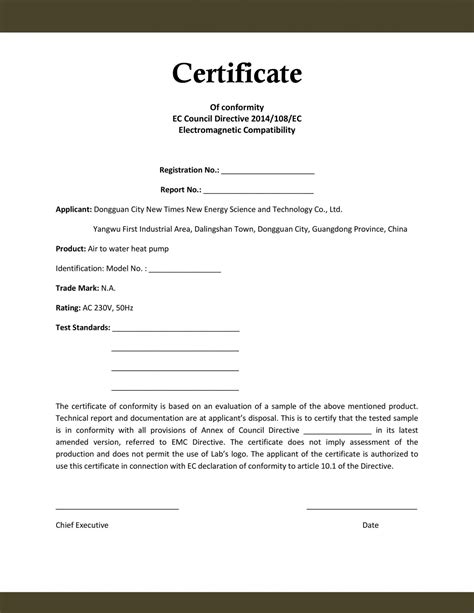 Certificate Of Conformity Template