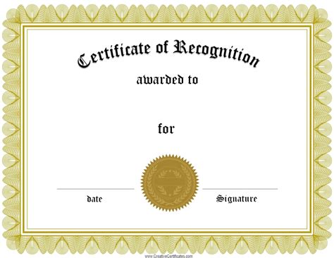 Certificate Of Recognition Template Free