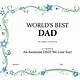Certificate Template Best Dad Certificate