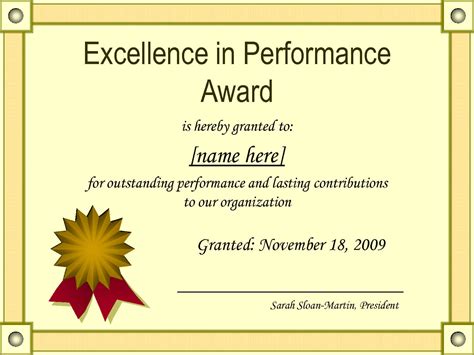 Best Performance Certificate Template