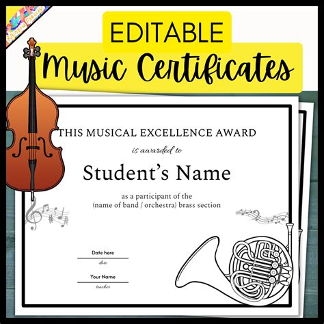 printable music certificate with a light blue border Award