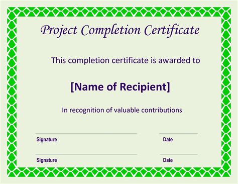 Certificate of Completion project Templates at