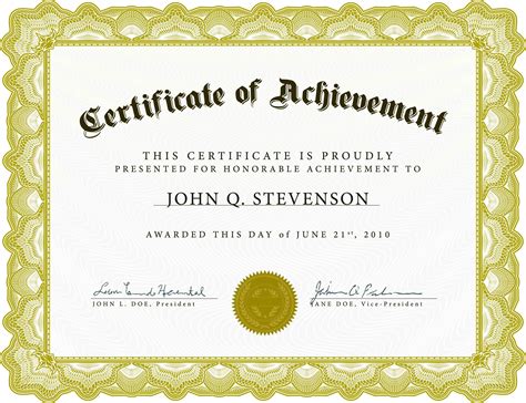 Certificate Of Achievement Free Printable