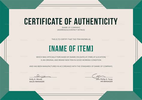 Certificate Of Authenticity Templates