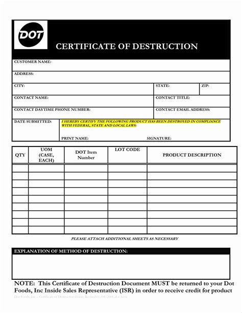 Program Certificate Of Destruction Templates at