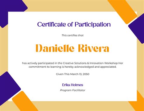 Certificate Participation Template