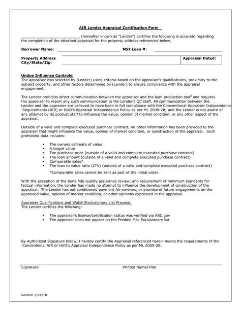 Certification and Appraisals