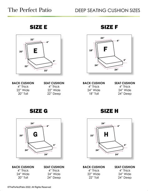 Chair Cushion Sizes Chart