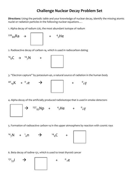 Challenge Nuclear Decay Worksheet Answers Chemistry Writing Equations