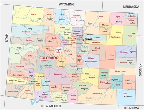 Illustration of Map Colorado County Map With Cities