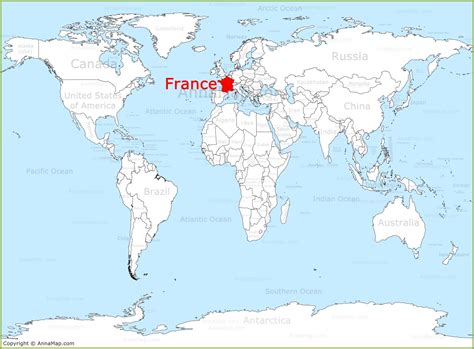 Map of France on the World Map