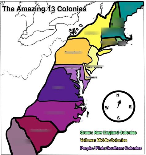 Map of 13 Colonies Labeled