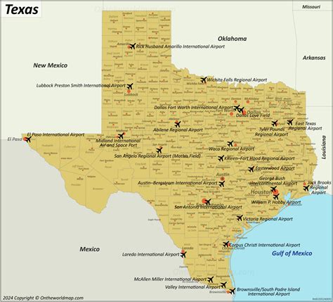 A map of Texas airports