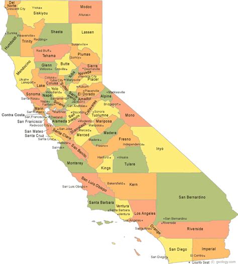 Map of Counties in California with Cities