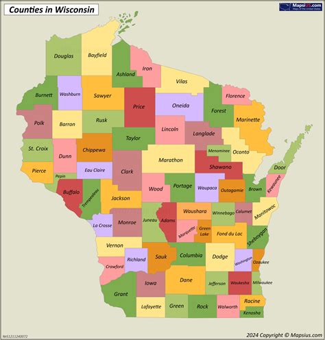 A map of Wisconsin counties