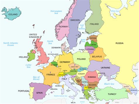 Map of Europe labeled with countries