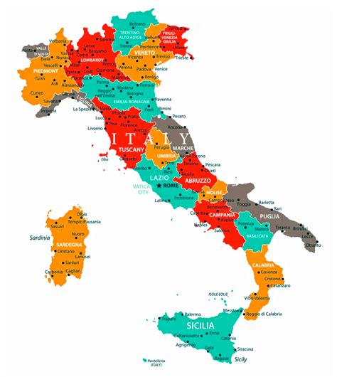 Map of Italy with cities and regions
