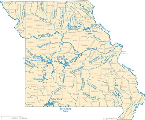 Map of Lakes in Missouri