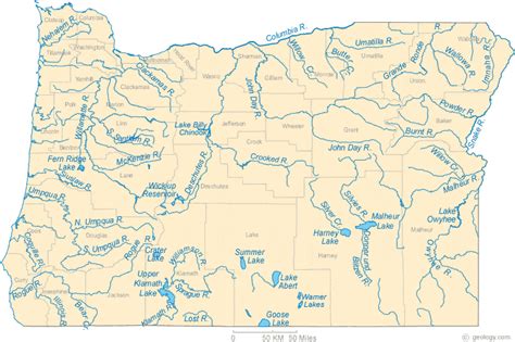 Map of lakes in Oregon
