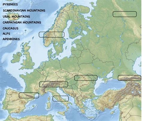 Map of Mountains in Europe
