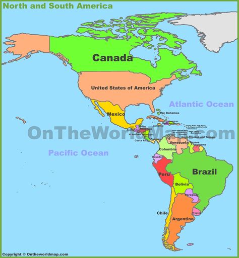 Map of North America and South America