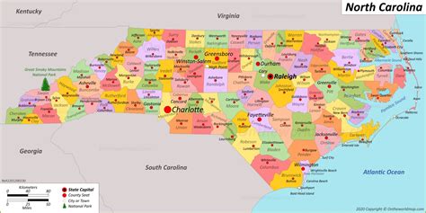 Map of North Carolina with cities