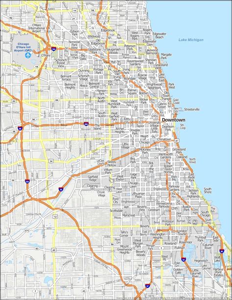 Illustration of a map of suburbs of Chicago