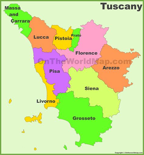 Map of Tuscany in Italy