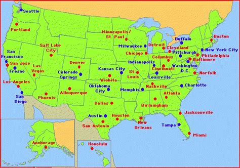 Map of USA with Major Cities