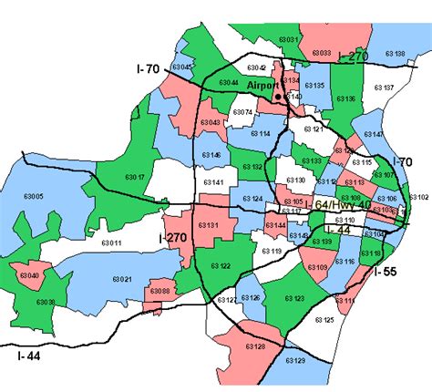 Map of St Louis County with zip codes