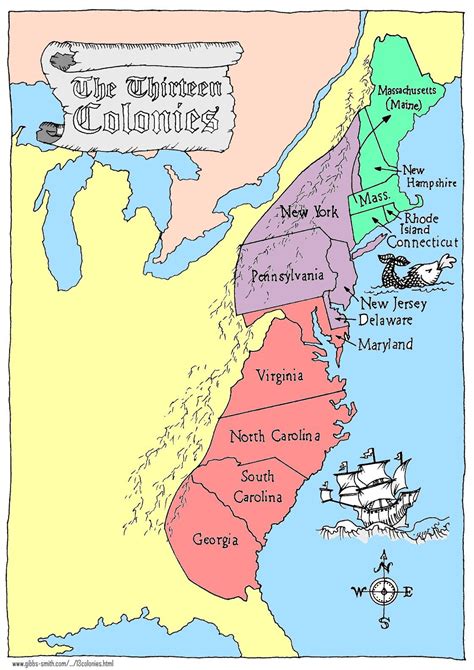 The 13 Colonies Map Labeled