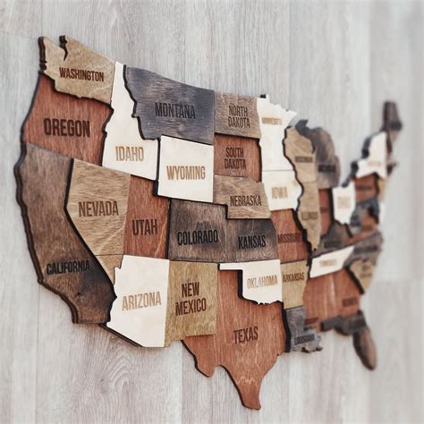 A wooden map of the United States